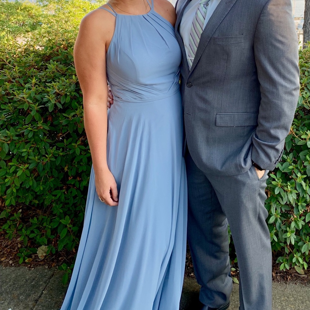 Dusty blue azazie bridesmaid dress